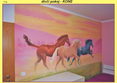 Nástěnná malba - Dívčí pokoj s koňmi